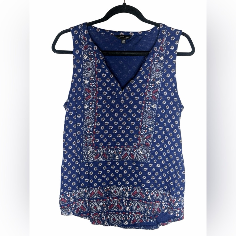 Lucky Brand Navy Paisley Sleeveless Blouse Medium